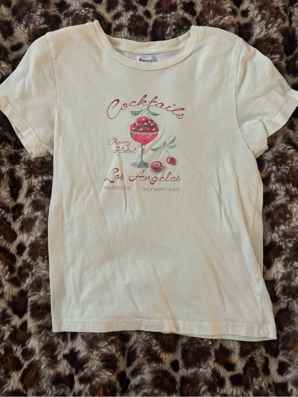 Princess Polly Cream Graphic 'Cocktails Los Angeles' Tee with Pink Print